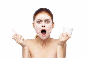 woman with face mask bare shoulders clear skin rejuvenation beauty