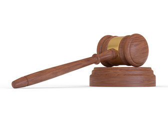 Wood Judge gavel isolated on a white background. Payment for legal education. Bidding at auctions. Liability for corruption. Protection of rights. Law and fine. Tax avoidance. 3d render illustration