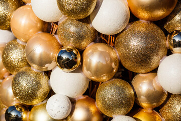merry christmas, cute festive decoration close up, beautiful toys for new year.Glass Christmas balls for the Christmas market.