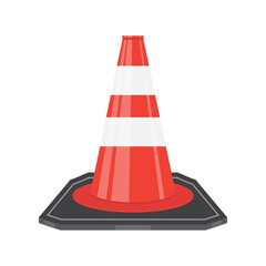 Striped Red Traffic Cone Icon Isolated on White Background