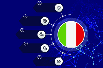 Italy circle flag with business infographic flat