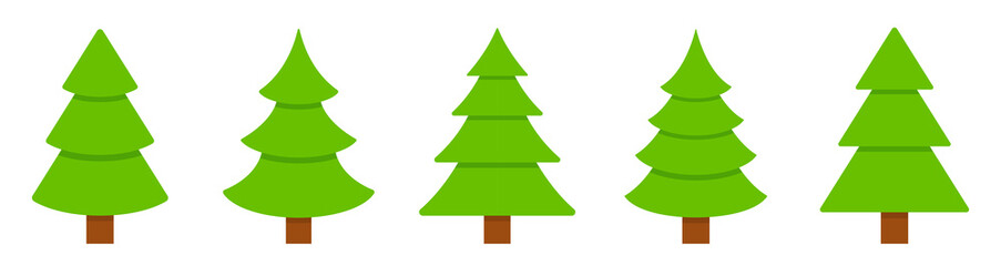 Christmas Tree collection. Green Christmas Tree icon. Fir tree symbol. Happy New Year 2022 and x-mas concept. Flat style - stock vector.
