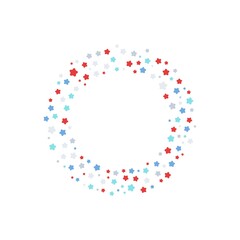 Colorful geometric stars frame - wreath. Abstract vector background with colorful stars shapes consisting of spherical geometric particles. Star's frame's colorful halftone. 