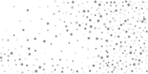 Silver star confetti. Falling stars on a white background. Illustration of flying shining stars. Decorative element. Suitable for your design, postcards, invitations, gift, vip.