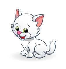 cute smiling cartoon kitten cat character sitting