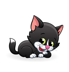 cute smiling cartoon kitten cat character lying
