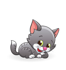 cute smiling cartoon kitten cat character lying