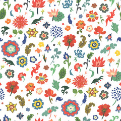 Abstract flowers bright seamless colorful vector pattern