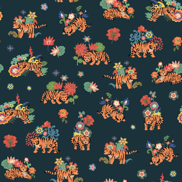 funny tiger african animals vector seamless pattern