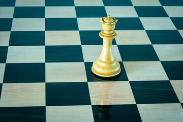 White queen on a chess board. Chess piece.