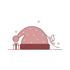 Christmas composition of a Christmas hat and sleigh, Christmas card design
