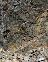 Charcoal background and texture. Coal seam in an open pit mine 