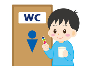 尿検査をする男の子のイラスト＿ベクター2