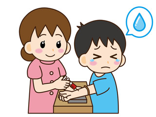 血液検査で採血をする男の子＿ベクター3