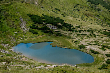Lake in the mountains. Picturesque mountain landscape. Carpathians