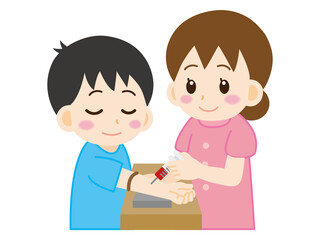 血液検査で採血をする男の子＿ベクター