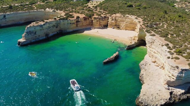 Aerial drone view of Praia Nova and Nossa, Algarve, Portugal