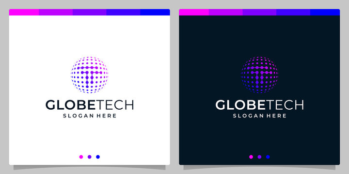 Inspiration logo initial letter T abstract with globe tech style and gradient color. Premium vector