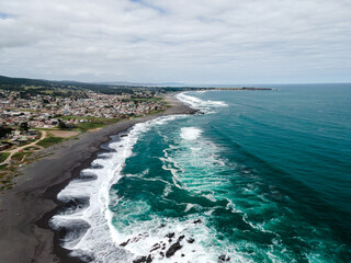 Panoramic aerial view of pichilemu on a cloudy day