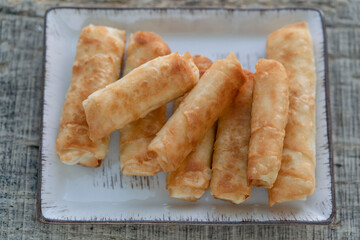 fried spring rolls made by phyllo dough on the table