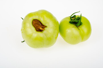 Diseases of tomatoes, top rot on fruits. Studio Photo