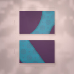 Business card in turquoise color with luxurious purple pattern for your business.