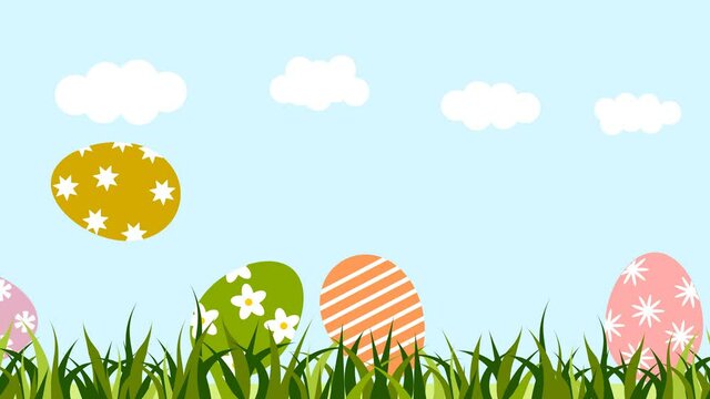 Easter eggs rolling in grass animation cartoon 