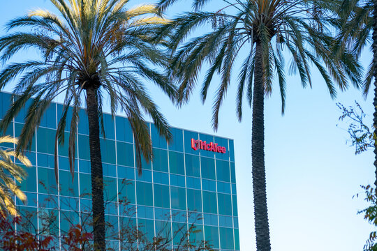 McAfee sign, logo on Silicon Valley headquarters of global computer security software company - San Jose, California, USA - 2021