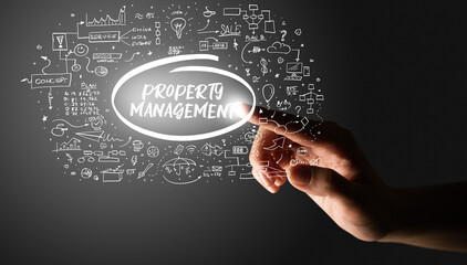 Hand touching hand drawn icons