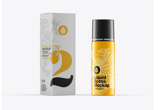 Liquid Bottle with Box Mockup