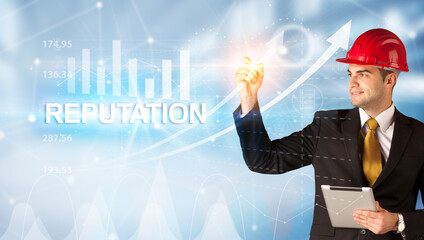 Young Businessman with helmet concept