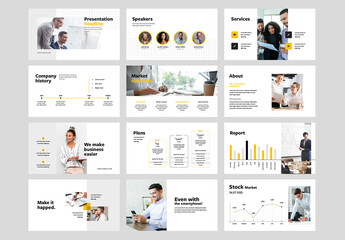 Minimalist Business Presentation Slides with Yellow Design Elements