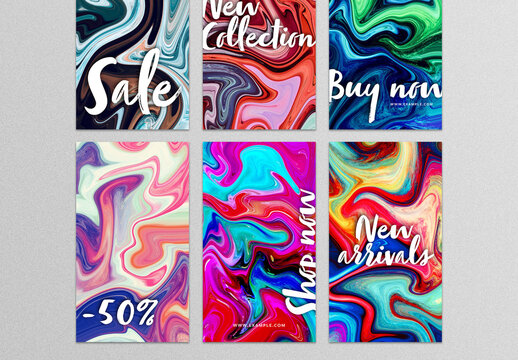 Story Layouts with Fluid Art Background and White Typography