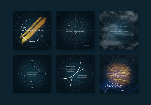 Abstract Spiritual Social Media Layouts with Gold and White Accent