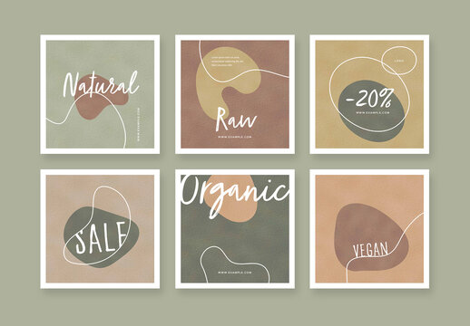 Earth Tones Social Layouts with Abstract Minimal Shape Illustrations