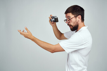 male photographer with camera office object lifestyle