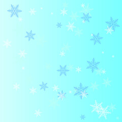 snowfall background. randon snowflakes white and light blue illustration on blue.