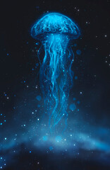 Abstract fantasy neon jellyfish on a black background. Marine jellyfish, colorful neon. 3D illustration.  © MiaStendal