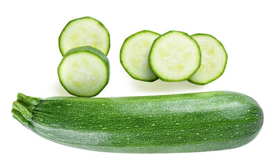 Top view of zucchini isolated on white background