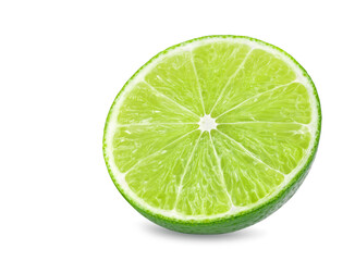 Fototapeta na wymiar Isolated limes. Whole lime fruit and slices isolated on white