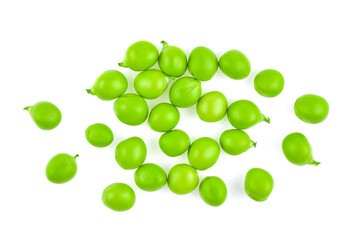 Top view of green peas isolated on white background.