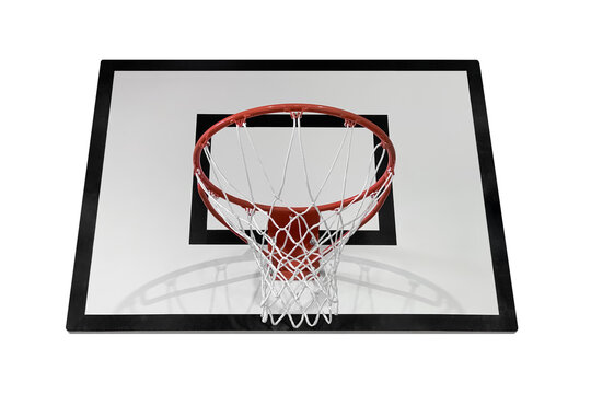 basketball board with hoop close up isolated on white background