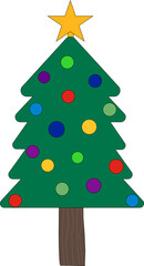 Christmas tree with star and ornaments - Vector Illustration.