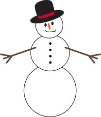 Snowman with a hat and stick arms - Vector Illustration