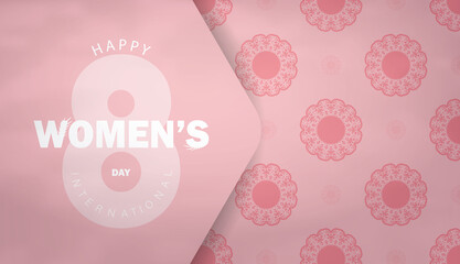 Greeting card 8 March pink with vintage pattern