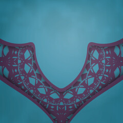 Greeting card in turquoise color with luxurious purple pattern for your design.