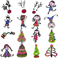 Set, children, Christmas trees decorated, new year, holiday.