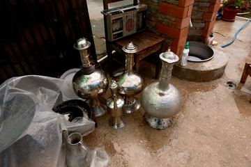 Antique jugs and dishes. Dagestan national jug. Dagestan, Russia.