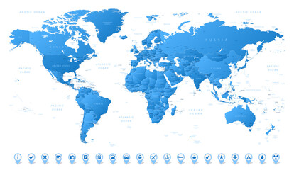 World map. Detailed map of the world with borders of all countries.
