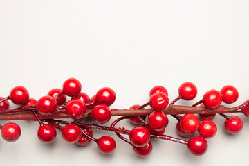 rowan berries with copy space on the white backgorund. Christmas concept